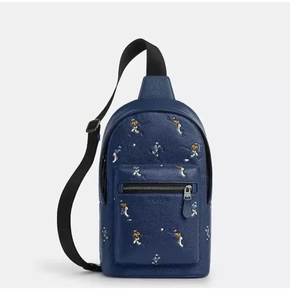 NWT Coach Men’s West Backpack With Baseball Print CAX48 Deep Blue Multi